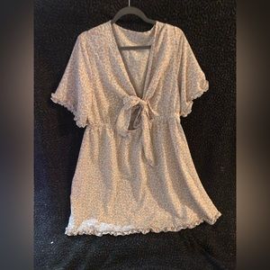 Floral Cut-out, Tie-front Dress-SHEIN